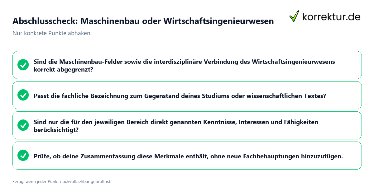 Abschlusscheck: Maschinenbau oder Wirtschaftsingenieurwesen Konkreter Abschlusscheck zu Maschinenbau oder Wirtschaftsingenieurwesen