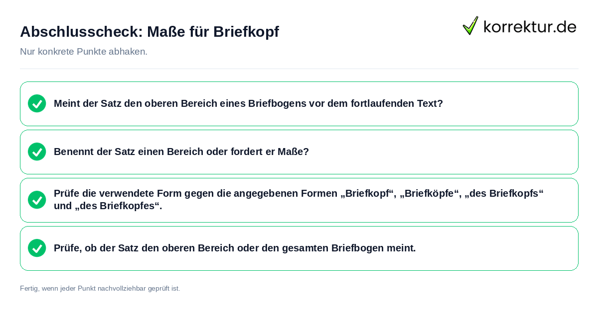 Konkreter Abschlusscheck zu Maße für Briefkopf