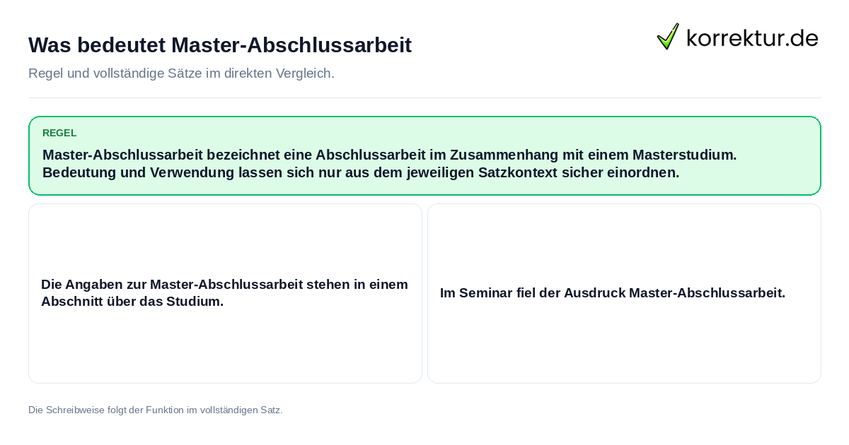 Konkrete Regel und vollständige Beispielsätze zu Was bedeutet Master-Abschlussarbeit