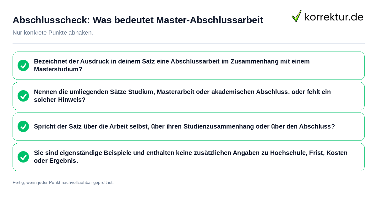 Konkreter Abschlusscheck zu Was bedeutet Master-Abschlussarbeit