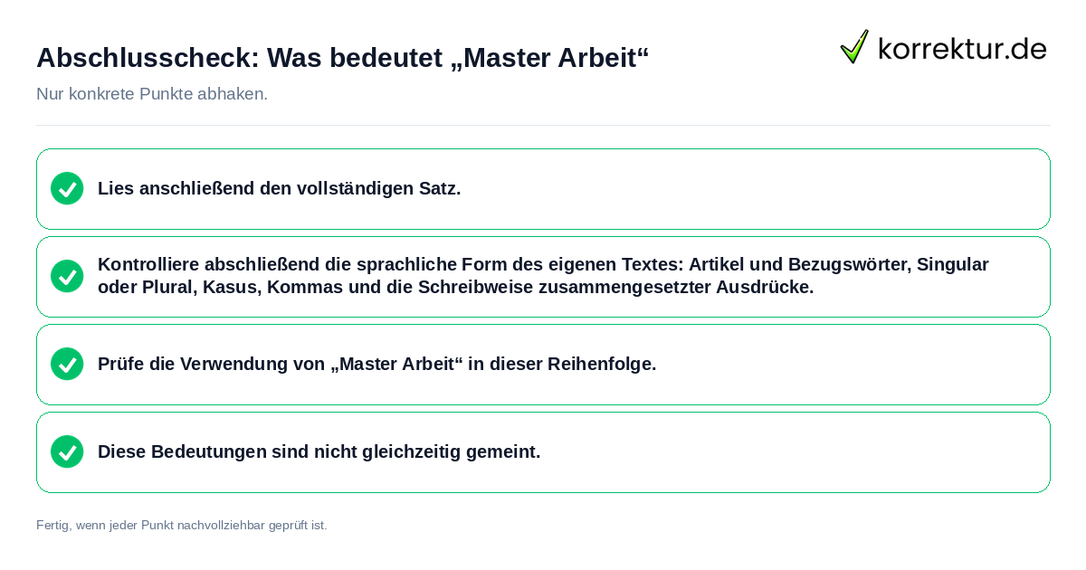 Konkreter Abschlusscheck zu Was bedeutet „Master Arbeit“