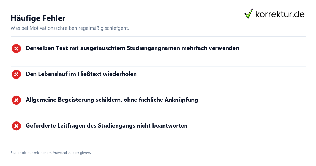 Häufige Fehler Motivationsschreiben für die Masterbewerbung verfassen: häufige Fehler