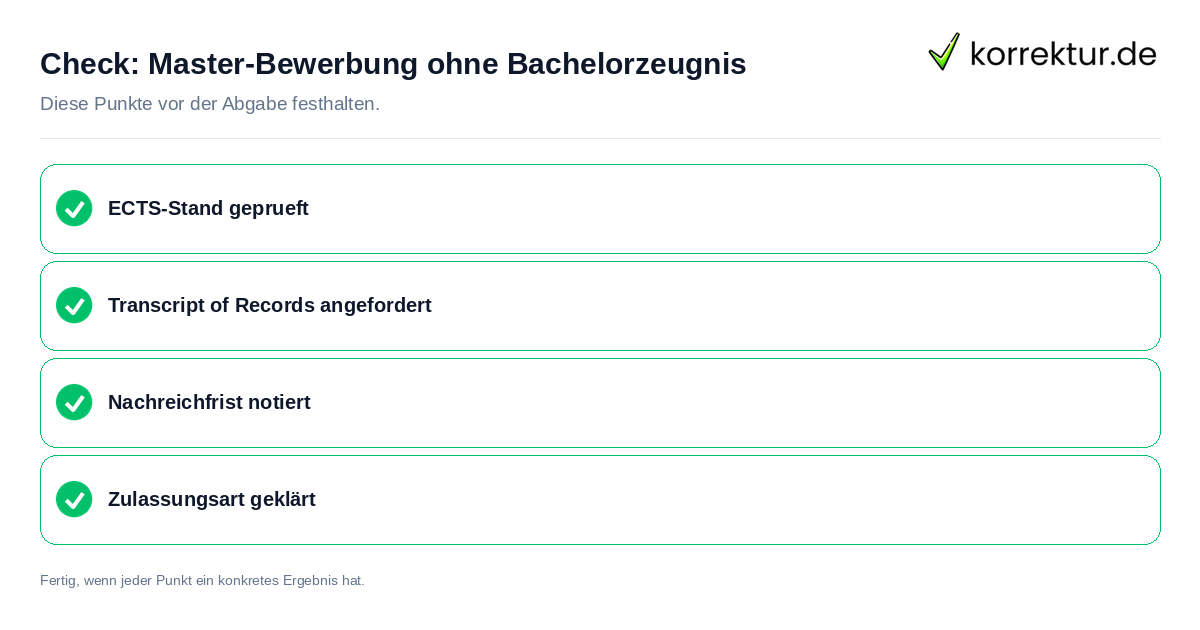 Master-Bewerbung ohne Bachelorzeugnis: Prüfliste mit vier Punkten
