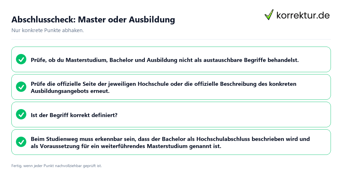 Konkreter Abschlusscheck zu Master oder Ausbildung