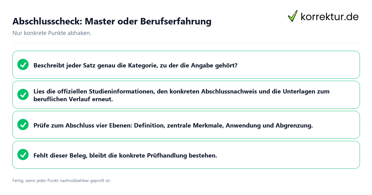 Konkreter Abschlusscheck zu Master oder Berufserfahrung