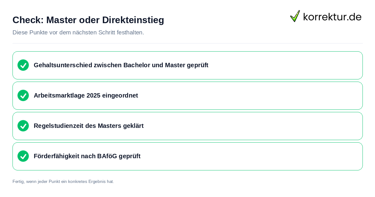 Check: Master oder Direkteinstieg Master oder Direkteinstieg: Prüfliste mit vier Punkten