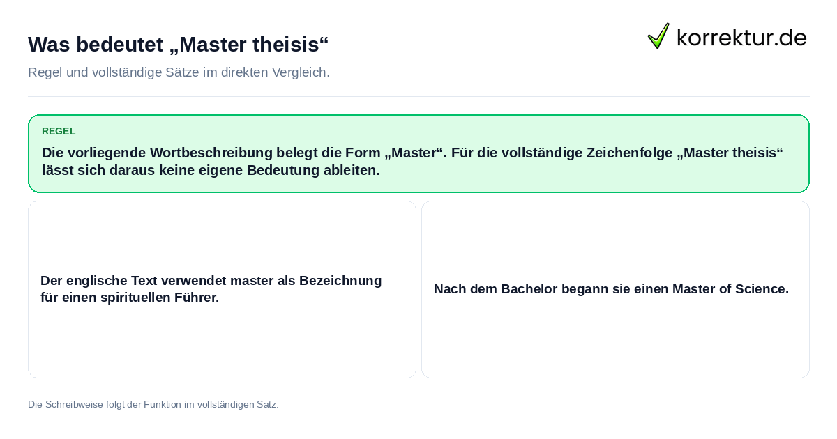 Was bedeutet „Master theisis“ Konkrete Regel und vollständige Beispielsätze zu Was bedeutet „Master theisis“