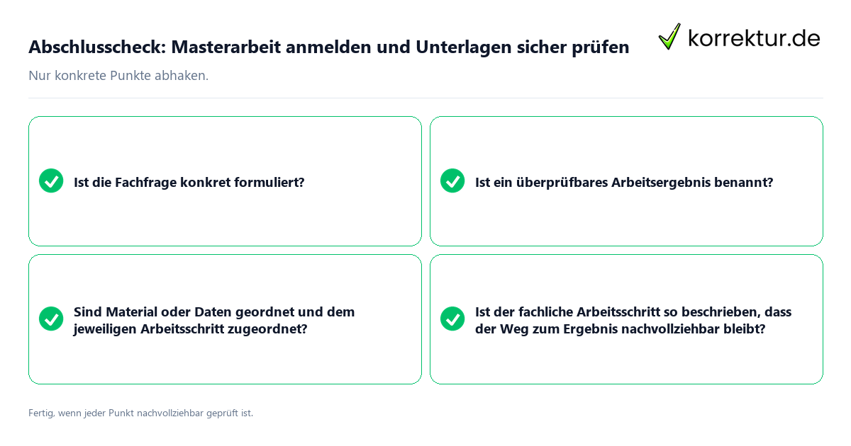 Konkreter Abschlusscheck zu Masterarbeit anmelden und Unterlagen sicher prüfen