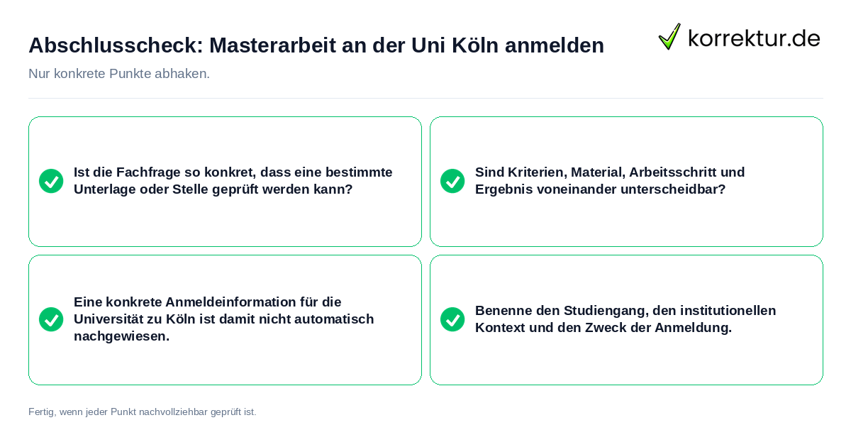 Konkreter Abschlusscheck zu Masterarbeit an der Uni Köln anmelden