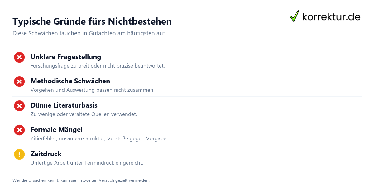 Typische Gründe fürs Nichtbestehen Masterarbeit durchgefallen: typische Gründe für das Nichtbestehen
