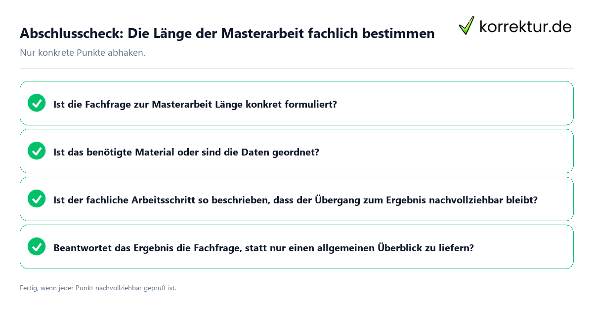 Konkreter Abschlusscheck zu Die Länge der Masterarbeit fachlich bestimmen