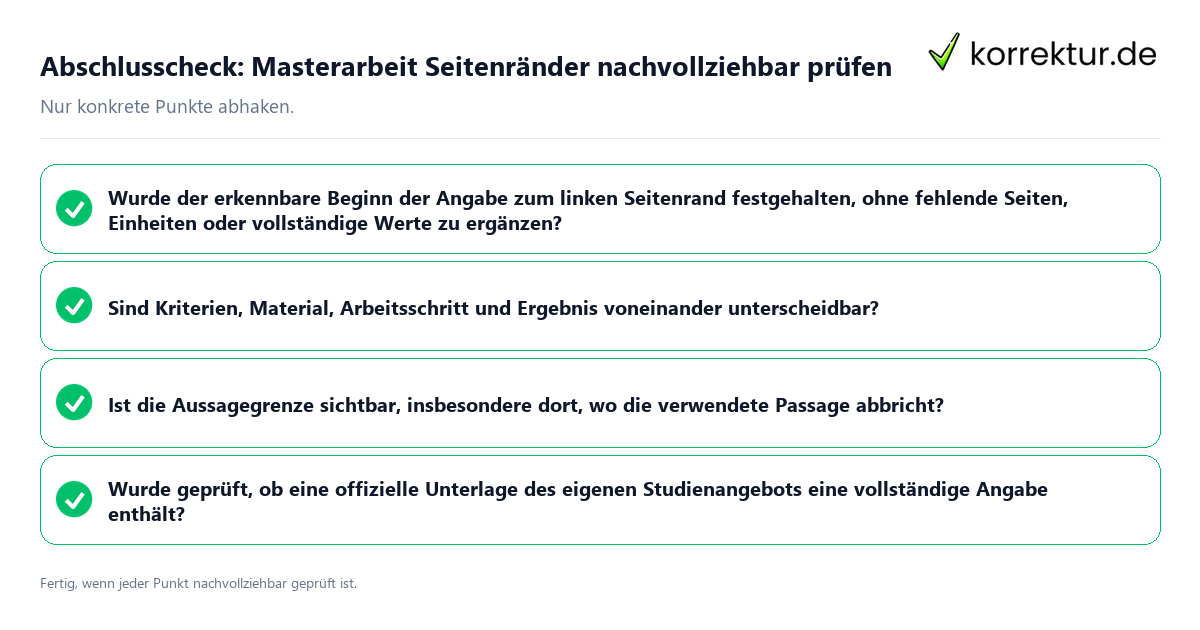 Konkreter Abschlusscheck zu Masterarbeit Seitenränder nachvollziehbar prüfen