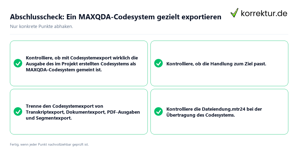 Konkreter Abschlusscheck zu Ein MAXQDA-Codesystem gezielt exportieren