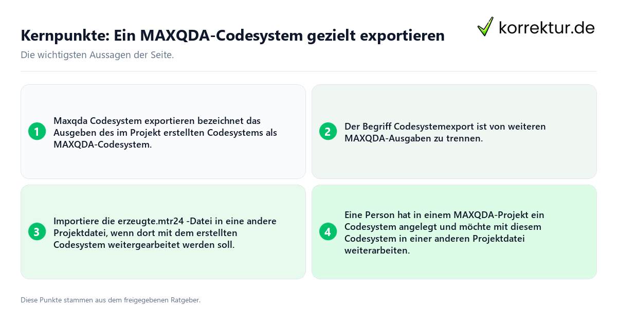 Konkrete Kernpunkte zu Ein MAXQDA-Codesystem gezielt exportieren