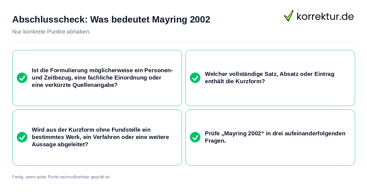 Konkreter Abschlusscheck zu Was bedeutet Mayring 2002