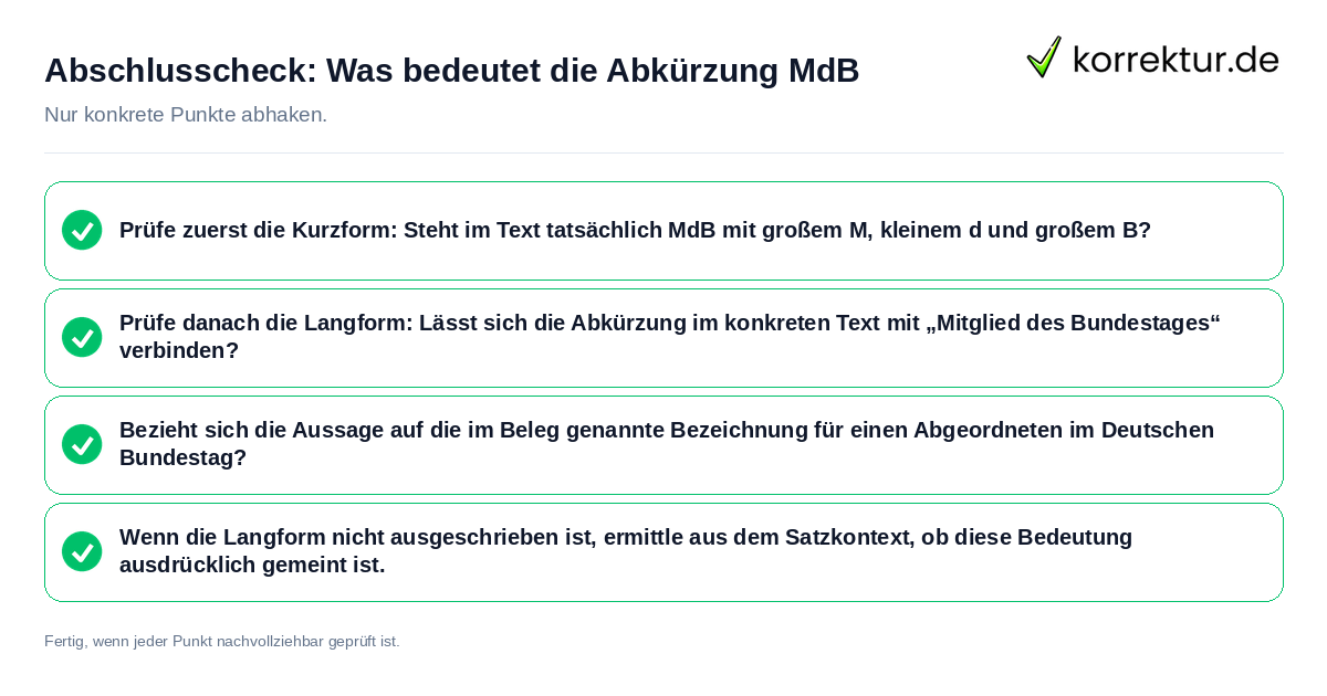 Konkreter Abschlusscheck zu Was bedeutet die Abkürzung MdB