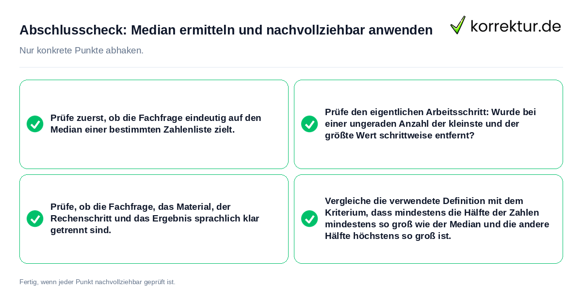 Konkreter Abschlusscheck zu Median ermitteln und nachvollziehbar anwenden