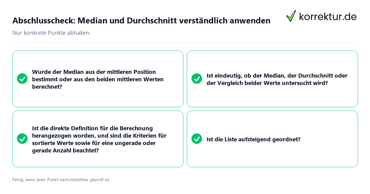 Abschlusscheck: Median und Durchschnitt verständlich anwenden Konkreter Abschlusscheck zu Median und Durchschnitt verständlich anwenden