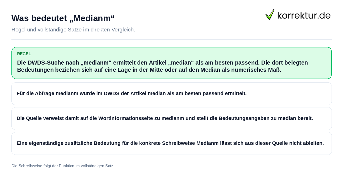 Konkrete Regel und vollständige Beispielsätze zu Was bedeutet „Medianm“