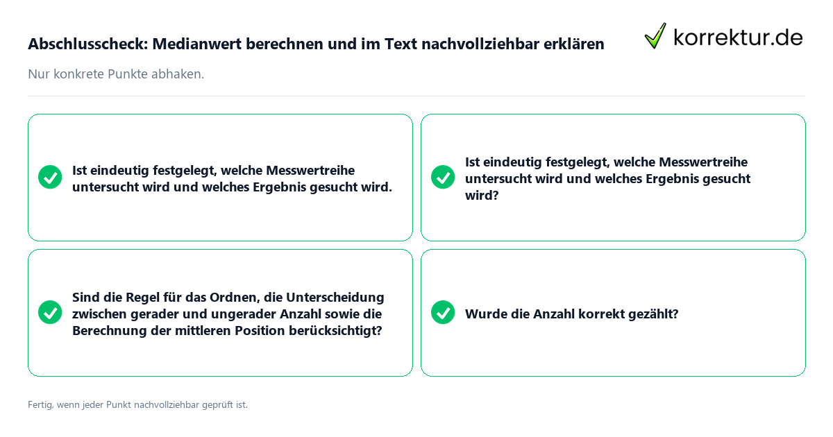 Abschlusscheck: Medianwert berechnen und im Text nachvollziehbar erklären Konkreter Abschlusscheck zu Medianwert berechnen und im Text nachvollziehbar erklären