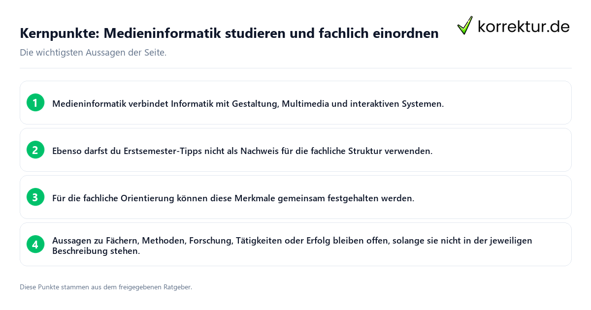 Konkrete Kernpunkte zu Medieninformatik studieren und fachlich einordnen
