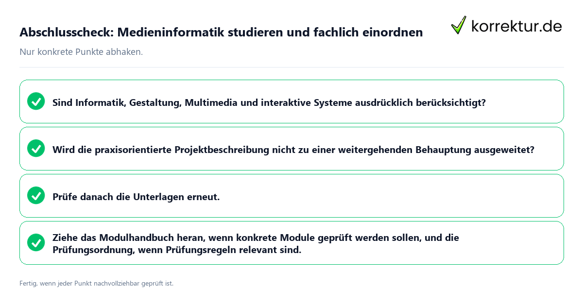 Konkreter Abschlusscheck zu Medieninformatik studieren und fachlich einordnen