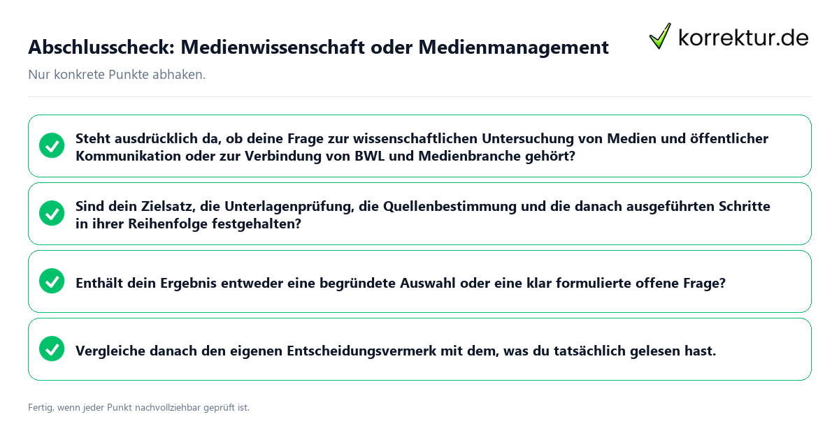 Abschlusscheck: Medienwissenschaft oder Medienmanagement Konkreter Abschlusscheck zu Medienwissenschaft oder Medienmanagement