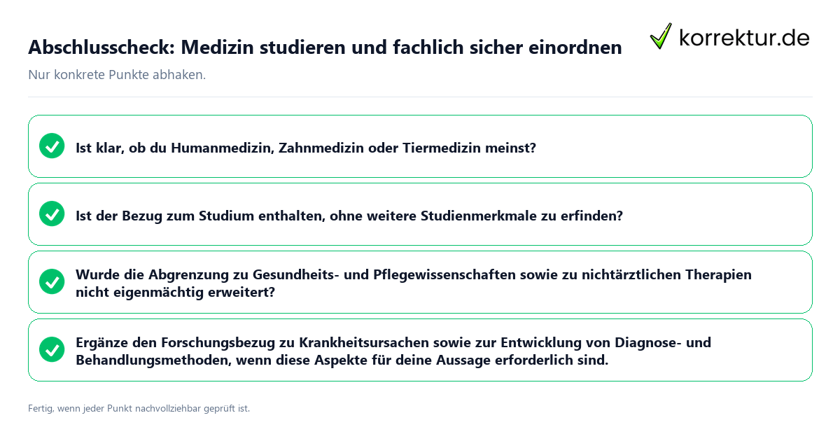 Konkreter Abschlusscheck zu Medizin studieren und fachlich sicher einordnen