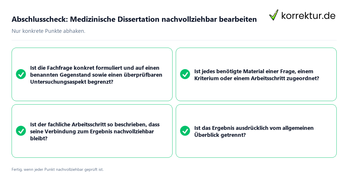 Konkreter Abschlusscheck zu Medizinische Dissertation nachvollziehbar bearbeiten
