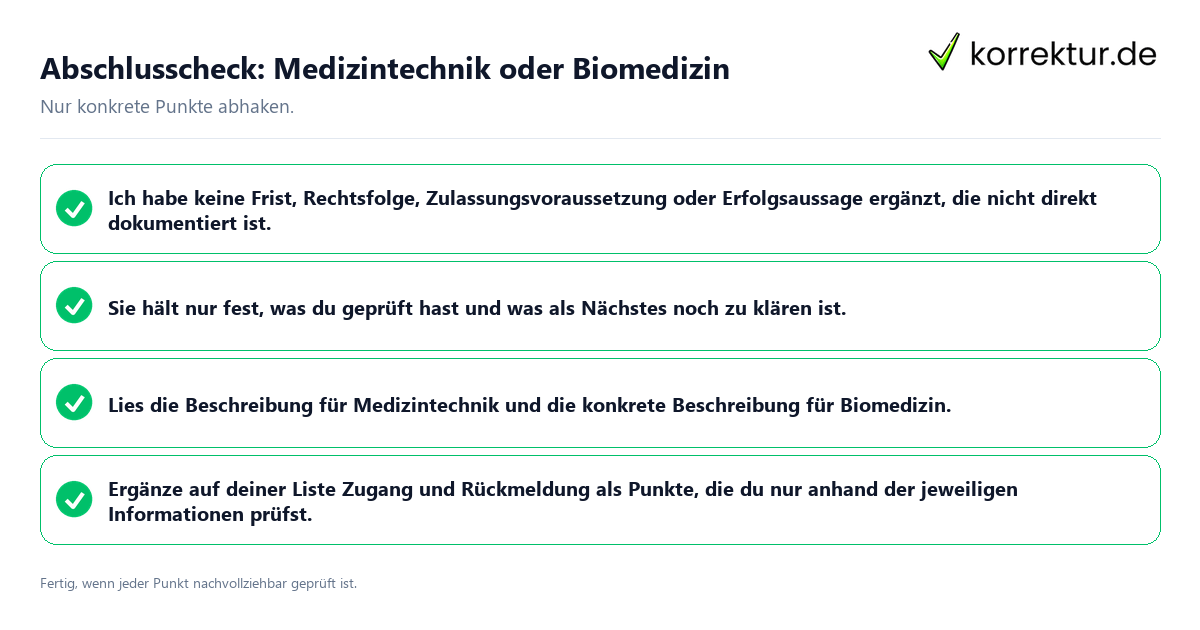 Abschlusscheck: Medizintechnik oder Biomedizin Konkreter Abschlusscheck zu Medizintechnik oder Biomedizin