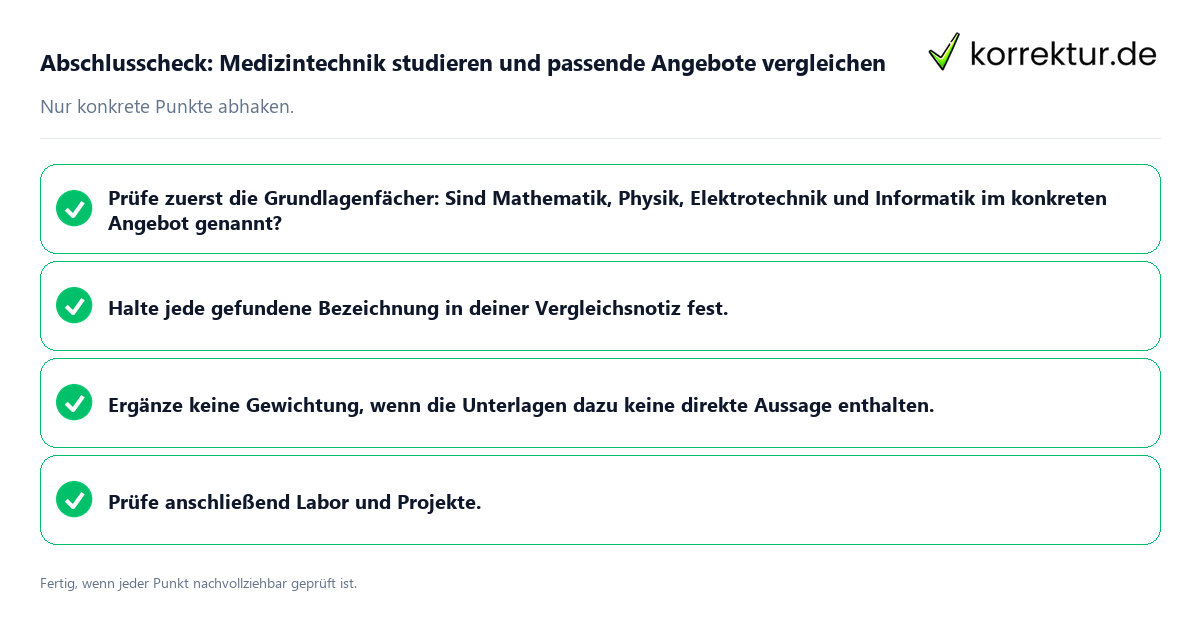 Konkreter Abschlusscheck zu Medizintechnik studieren und passende Angebote vergleichen