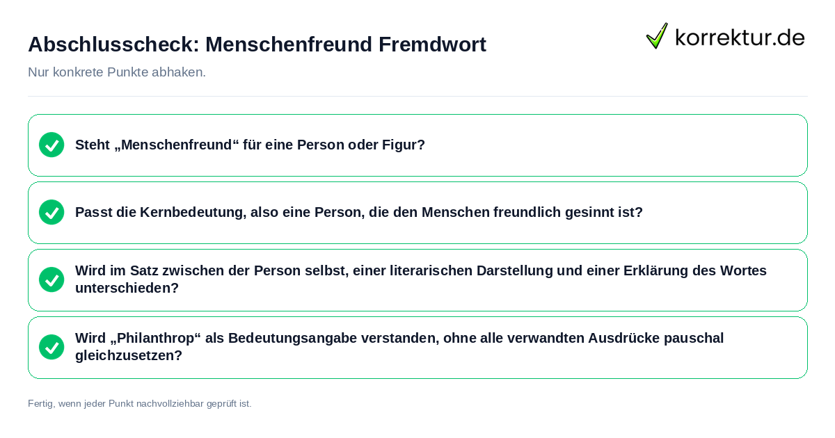 Konkreter Abschlusscheck zu Menschenfreund Fremdwort