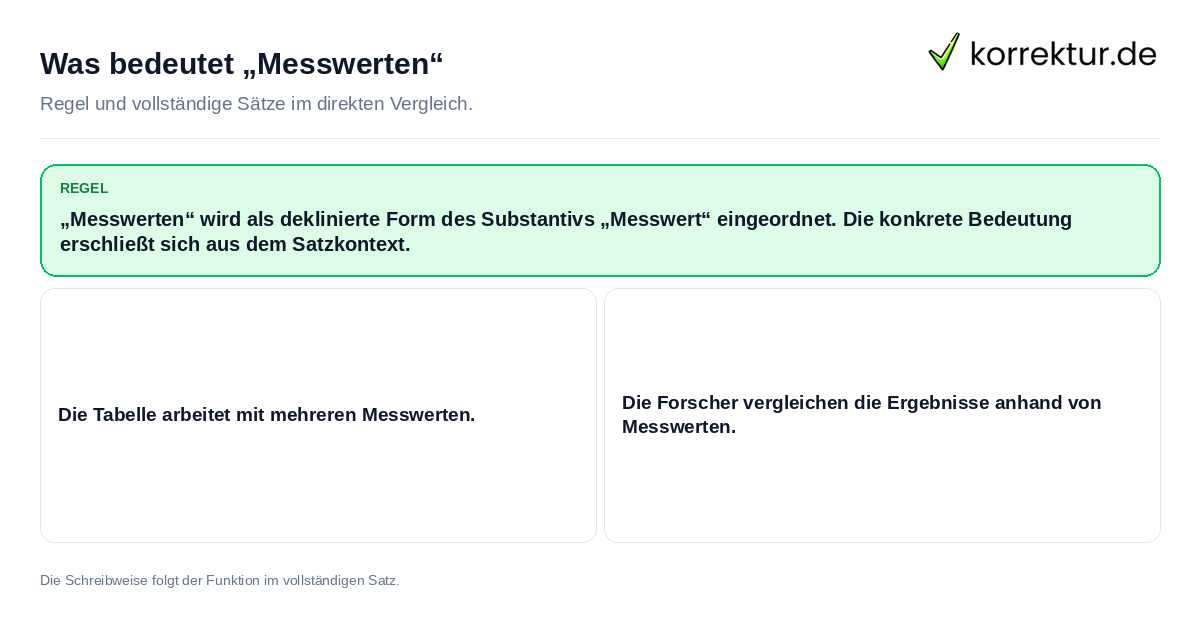 Konkrete Regel und vollständige Beispielsätze zu Was bedeutet „Messwerten“