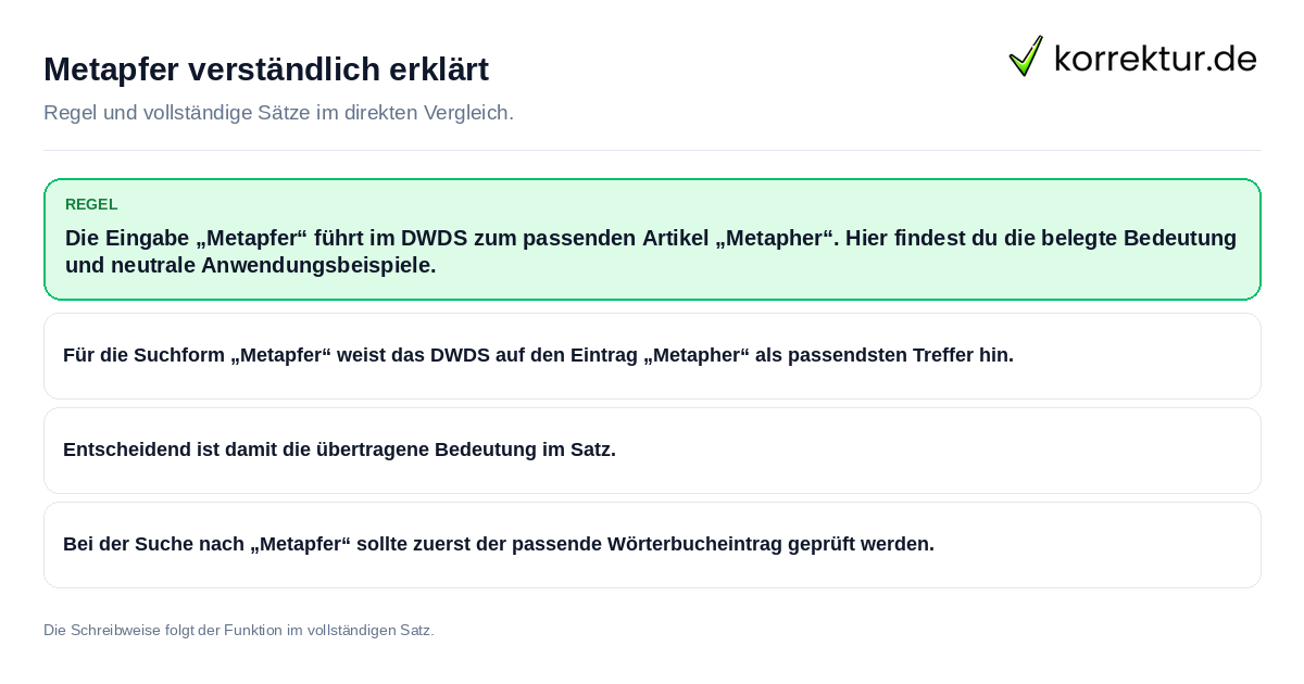 Konkrete Regel und vollständige Beispielsätze zu Metapfer verständlich erklärt