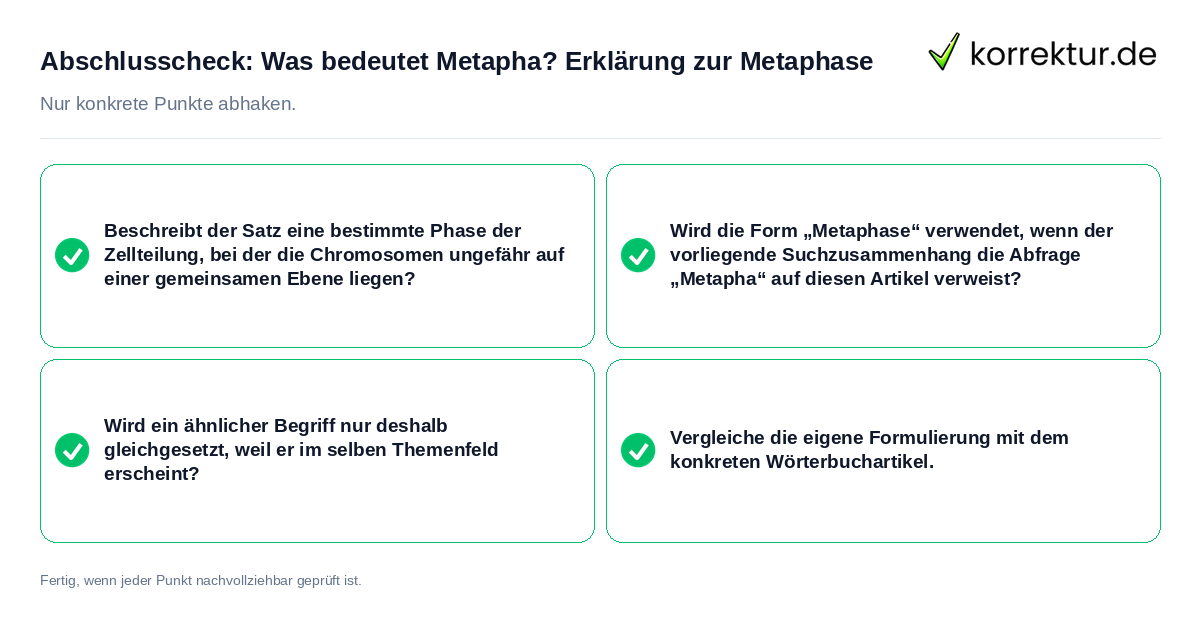 Konkreter Abschlusscheck zu Was bedeutet Metapha? Erklärung zur Metaphase