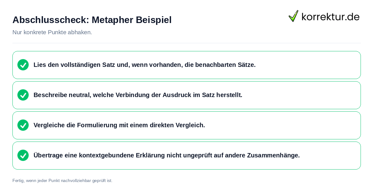 Konkreter Abschlusscheck zu Metapher Beispiel
