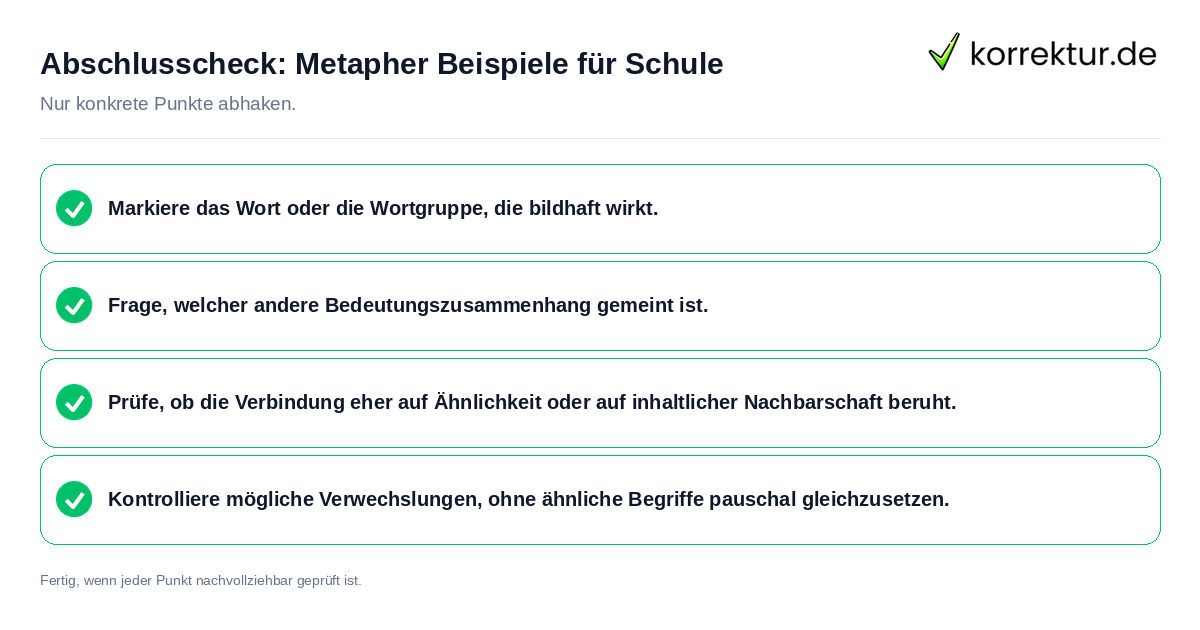 Konkreter Abschlusscheck zu Metapher Beispiele für Schule