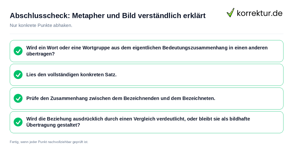 Konkreter Abschlusscheck zu Metapher und Bild verständlich erklärt