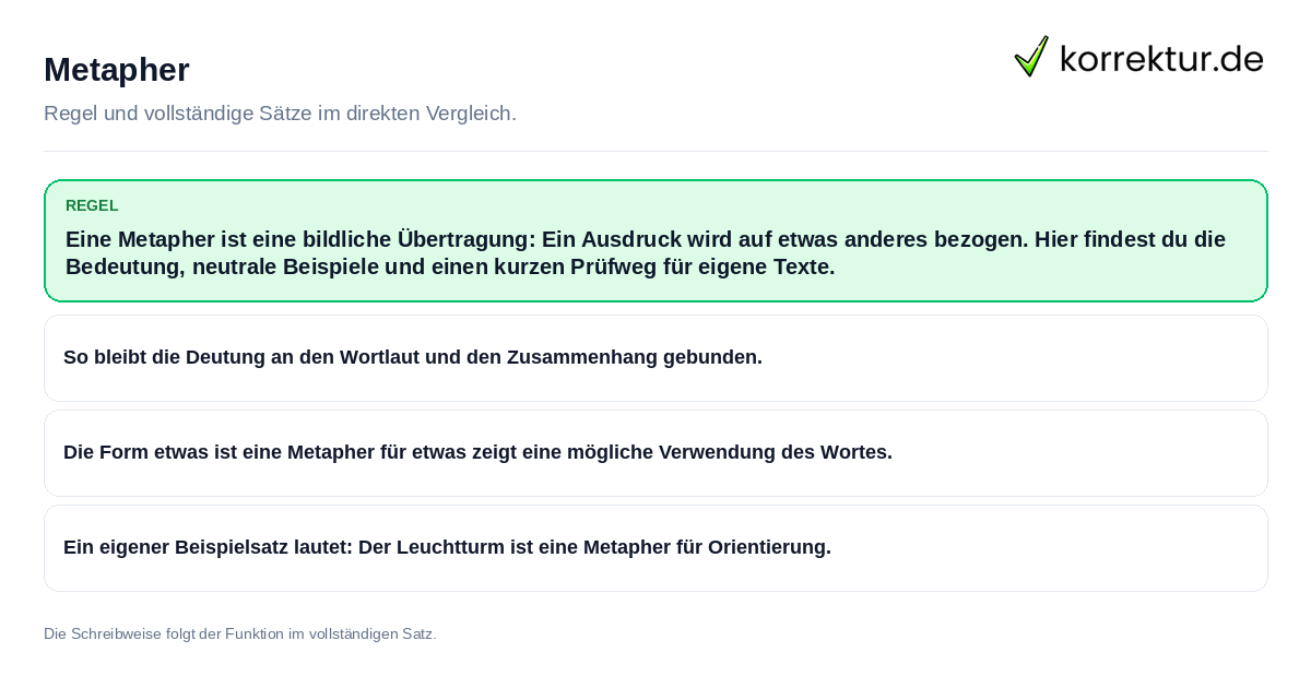 Konkrete Regel und vollständige Beispielsätze zu Metapher