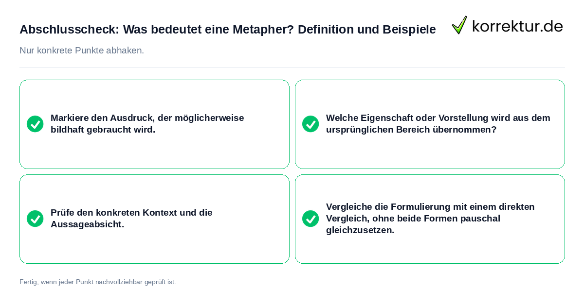 Konkreter Abschlusscheck zu Was bedeutet eine Metapher? Definition und Beispiele