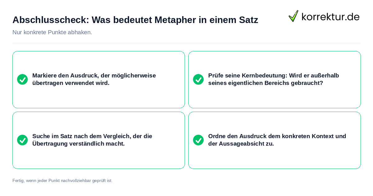 Konkreter Abschlusscheck zu Was bedeutet Metapher in einem Satz