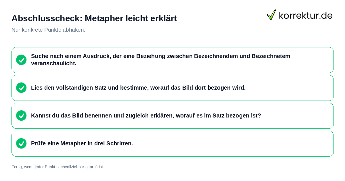 Abschlusscheck: Metapher leicht erklärt Konkreter Abschlusscheck zu Metapher leicht erklärt