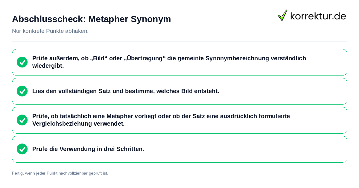 Konkreter Abschlusscheck zu Metapher Synonym