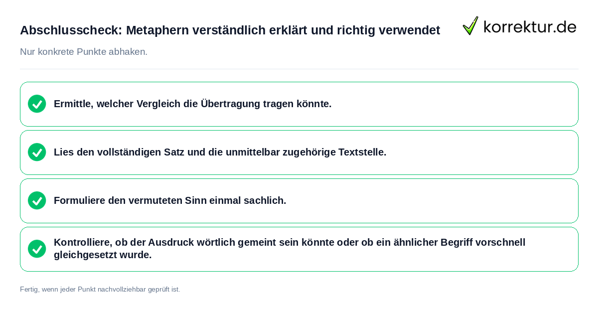 Konkreter Abschlusscheck zu Metaphern verständlich erklärt und richtig verwendet