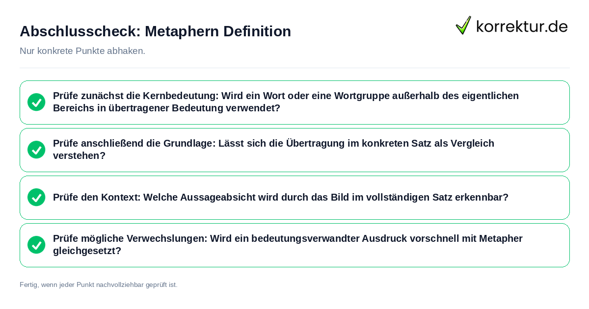 Konkreter Abschlusscheck zu Metaphern Definition