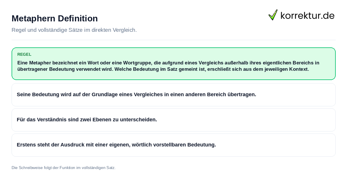 Konkrete Regel und vollständige Beispielsätze zu Metaphern Definition