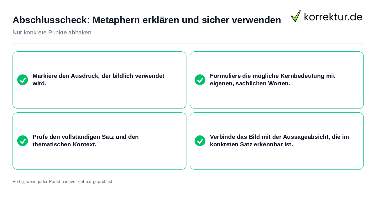 Konkreter Abschlusscheck zu Metaphern erklären und sicher verwenden