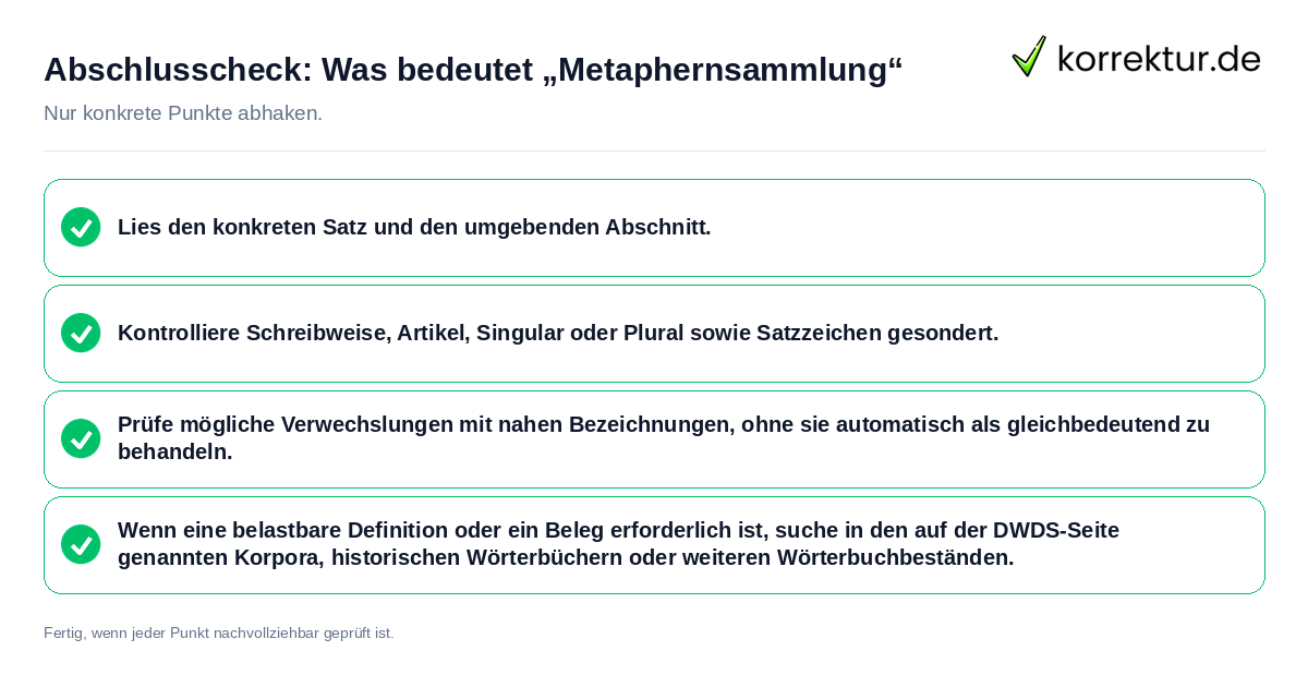 Konkreter Abschlusscheck zu Was bedeutet „Metaphernsammlung“
