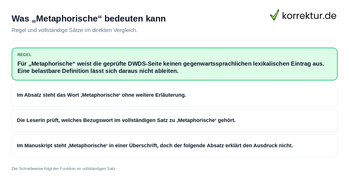 Konkrete Regel und vollständige Beispielsätze zu Was „Metaphorische“ bedeuten kann
