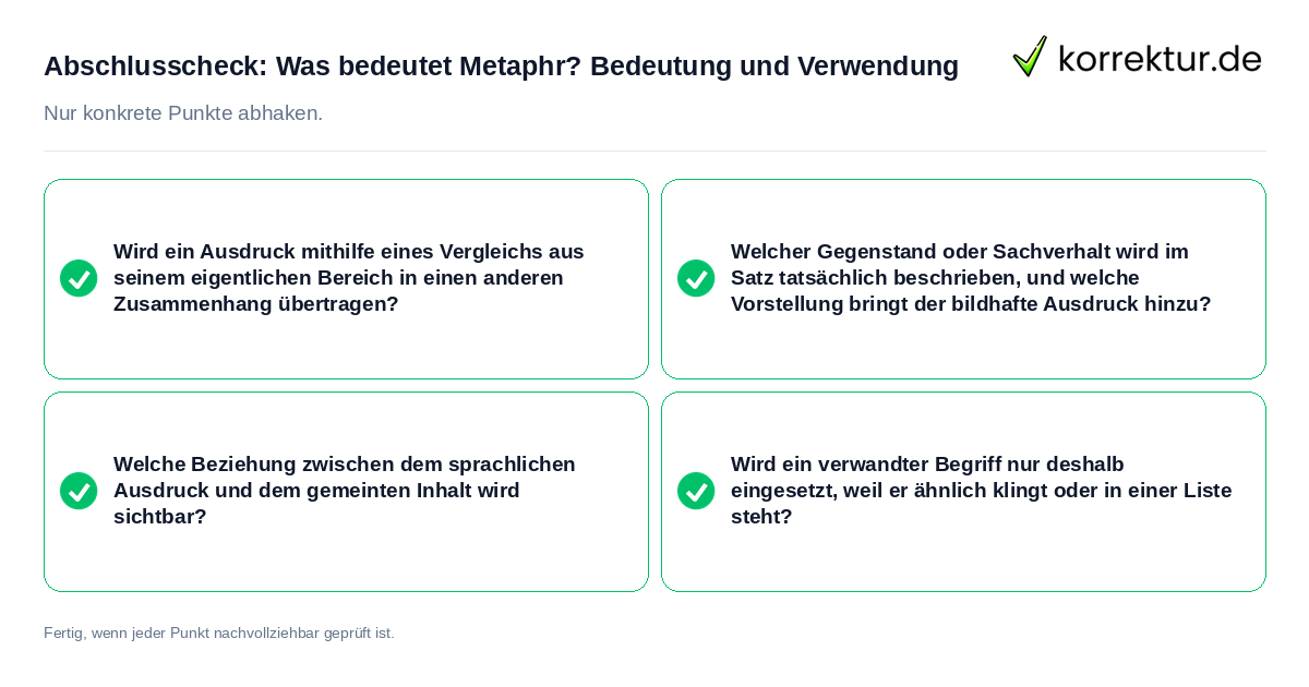Konkreter Abschlusscheck zu Was bedeutet Metaphr? Bedeutung und Verwendung